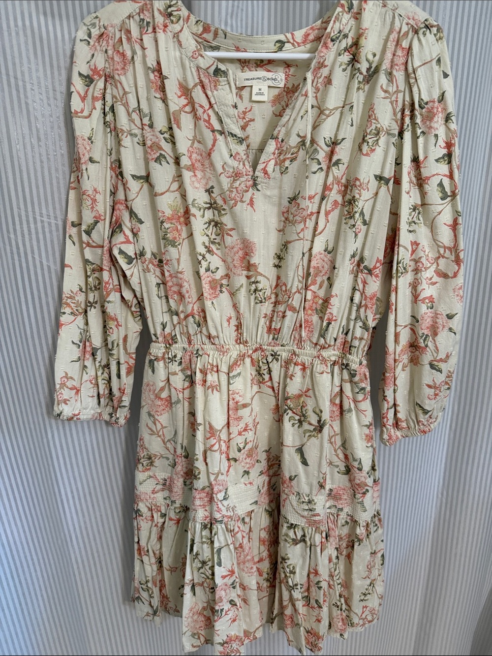 Treasure & Bond Cream Floral Long Sleeve Ruffle Dress